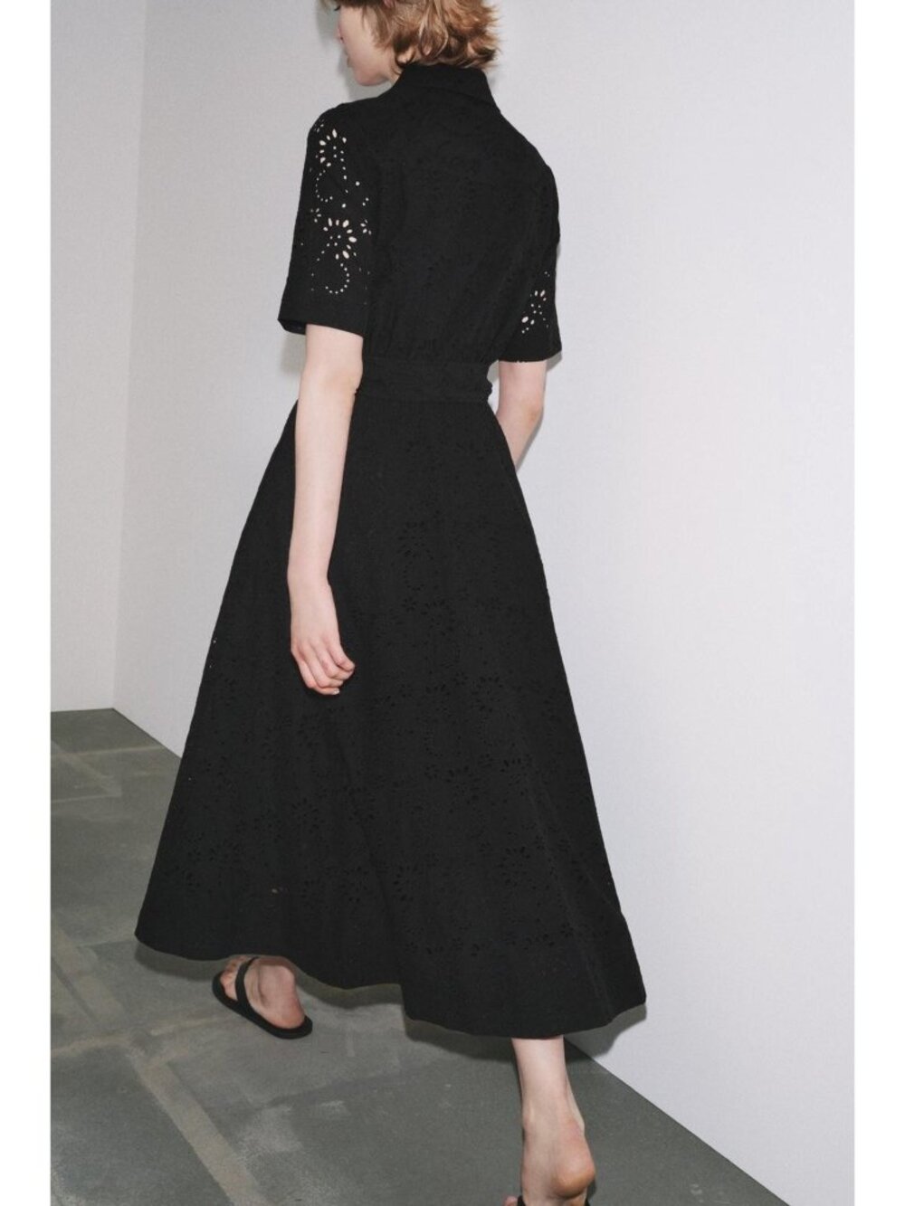 Zara ZW Womens Embroidered Shirt Dress XS Black eyelet belted 8223/087 NWT - Picture 2 of 15